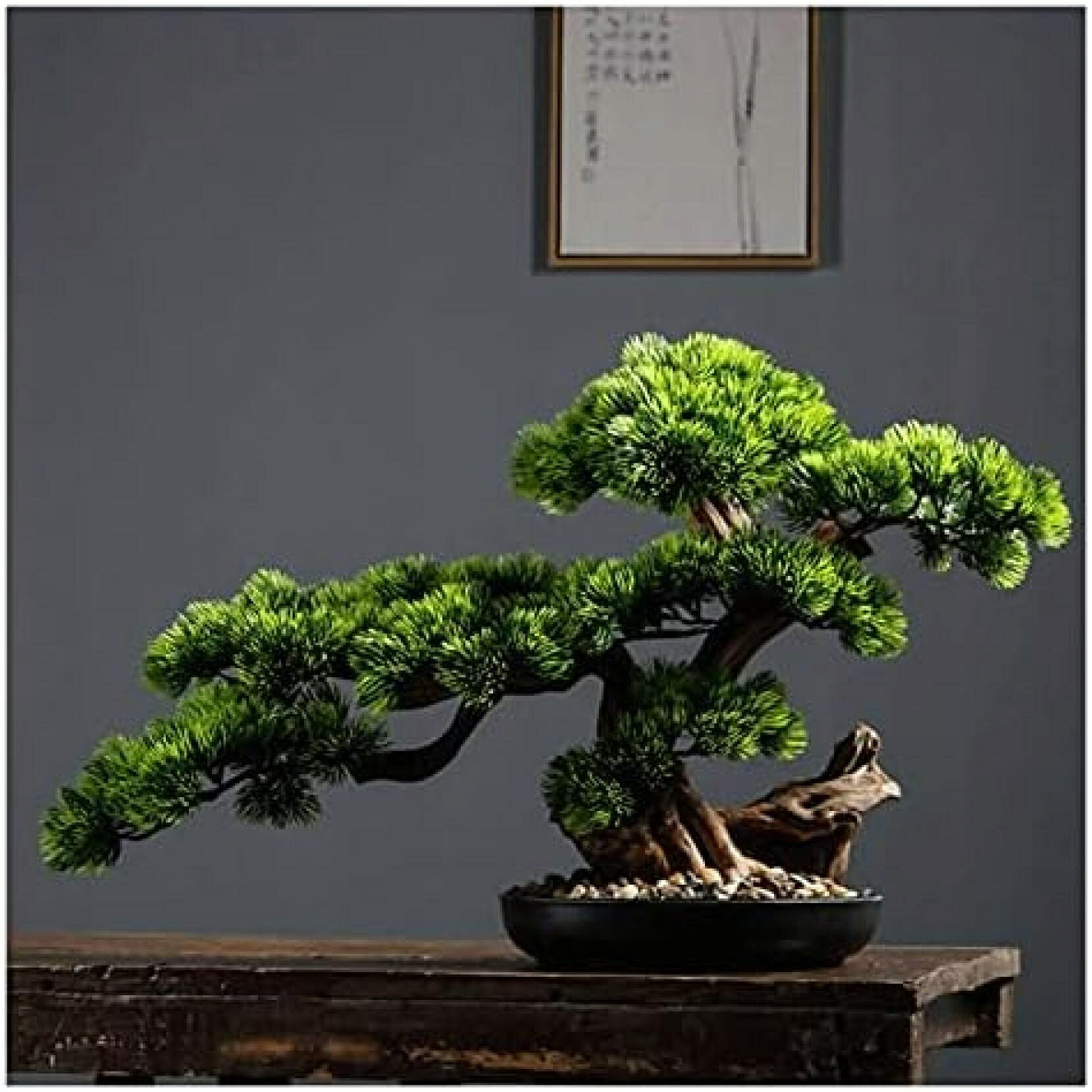 人工的な 盆栽、人工観葉植物 鉢植え 植物、観葉植物 17インチ人工盆栽松の木