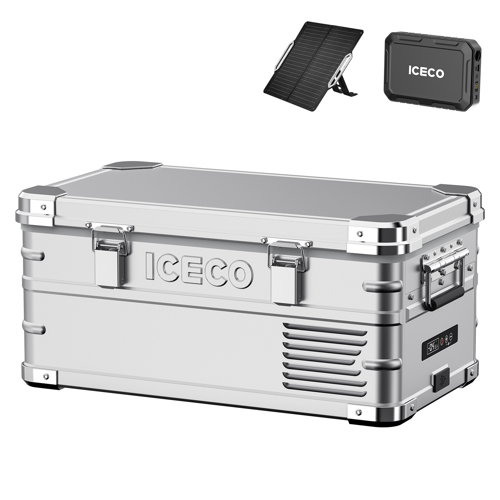 【バッテリーとソーラーパネル付き】ICECO APL20 アルミ製ポータブル冷蔵庫+バッテリー＋ソーラーパネル セット 20L -20℃～20℃ 車載冷蔵庫 急速冷凍 軽量 低動作音 アプリ制御 3WAY電源対応 DC12V/24V AC100V 家 車中泊 アウトドア キャンプ アイスコ
