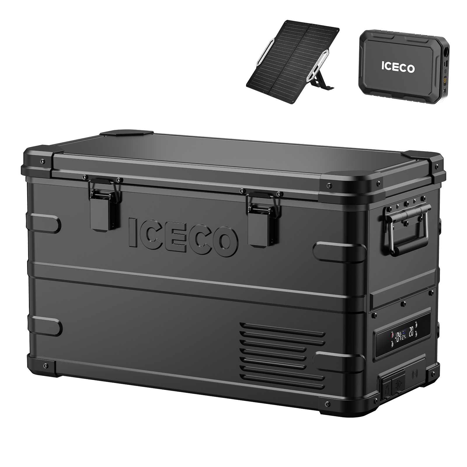 ICECO APL35 アルミ製ポータブル冷蔵庫+バッテリー+ソーラーパネル セット 35L -20℃~20℃ 車載冷蔵庫 急速冷凍 軽量 低動作音 アプリ制御 3WAY電源対応 DC12V/24V AC100V 家 車中泊 アウトドア キャンプ アイスコ|アイスコ店