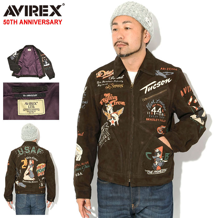 【ポイント10倍】アビレックス AVIREX ジャケット メンズ ヒストリー グラフィック シープ スエード トラック ( AVIREX History Graphic Sheep Suede Track JKT 50周年記念 レザージャケット 羊革 Leather ワークジャケット JACKET アウター アヴィレックス 7835250013 )