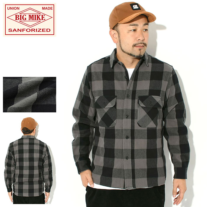 ビッグマイク BIG MIKE シャツ 長袖 メンズ ヘビー フランネル グレー チェック ( BIG MIKE Heavy Flannel Grey Check L/S Shirt ワークシャツ カジュアルシャツ トップス BIGMIKE ビッグ マイク アメカジ 102535101 ) ice field icefield