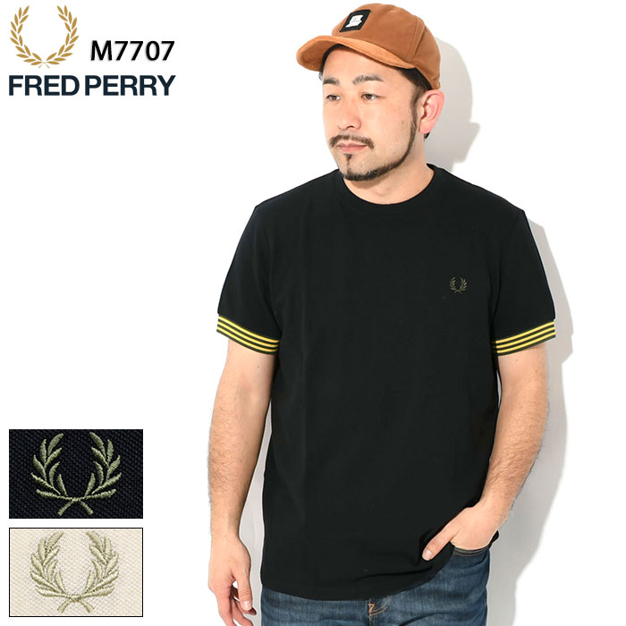 フレッドペリー FRED PERRY Tシャツ 半袖 メンズ ストライプド カフ ( FREDPERRY M7707 Striped Cuff S/S Tee ティーシャツ T-SHIRTS カットソー トップス フレッド ペリー フレッド・ペリー )[M便 1/1] ice field icefield