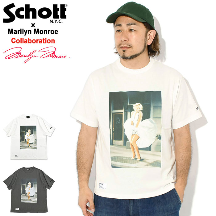 【ポイント10倍】ショット Schott Tシャツ 半袖 メンズ マリリン モンロー フォト コラボ ( Schott&times;Marilyn Monroe Photo S/S Tee ティーシャツ T-SHIRTS カットソー トップス メンズ 男性用 7826134025 )[M便 1/1]｜ice field（アイスフィールド）
