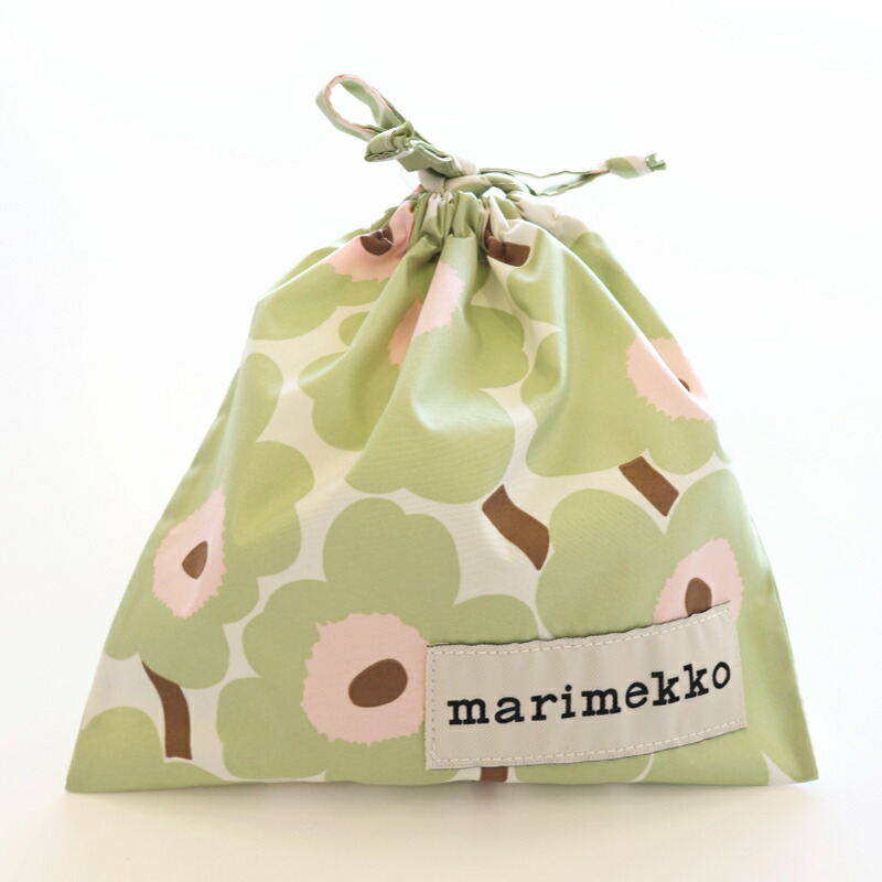 マリメッコ 巾着袋 ミニウニッコ ライトグリーン × ライトピンク Mini Unikko No.163 (41) 北欧 おしゃれ かわいい 花柄 エコバッグ ポーチプレゼント ギフト 母の日