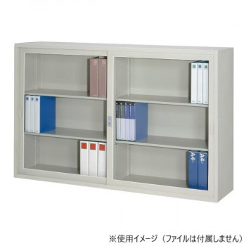 A4対応書庫(D:400/W:1760/H:1110) 引違枠付書庫(ガラス戸) ニューグレー 棚板4枚付 COM-FJG40-G11W【同梱・代引き不可】