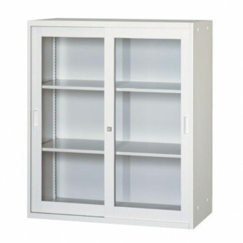 壁面収納家具/D:400・ホワイトタイプ 引違枠付ガラス戸/ラッチ仕様 H1050 棚板2枚付 ALPSホワイト色 COM-UAJR4-W11【同梱・代引き不可】