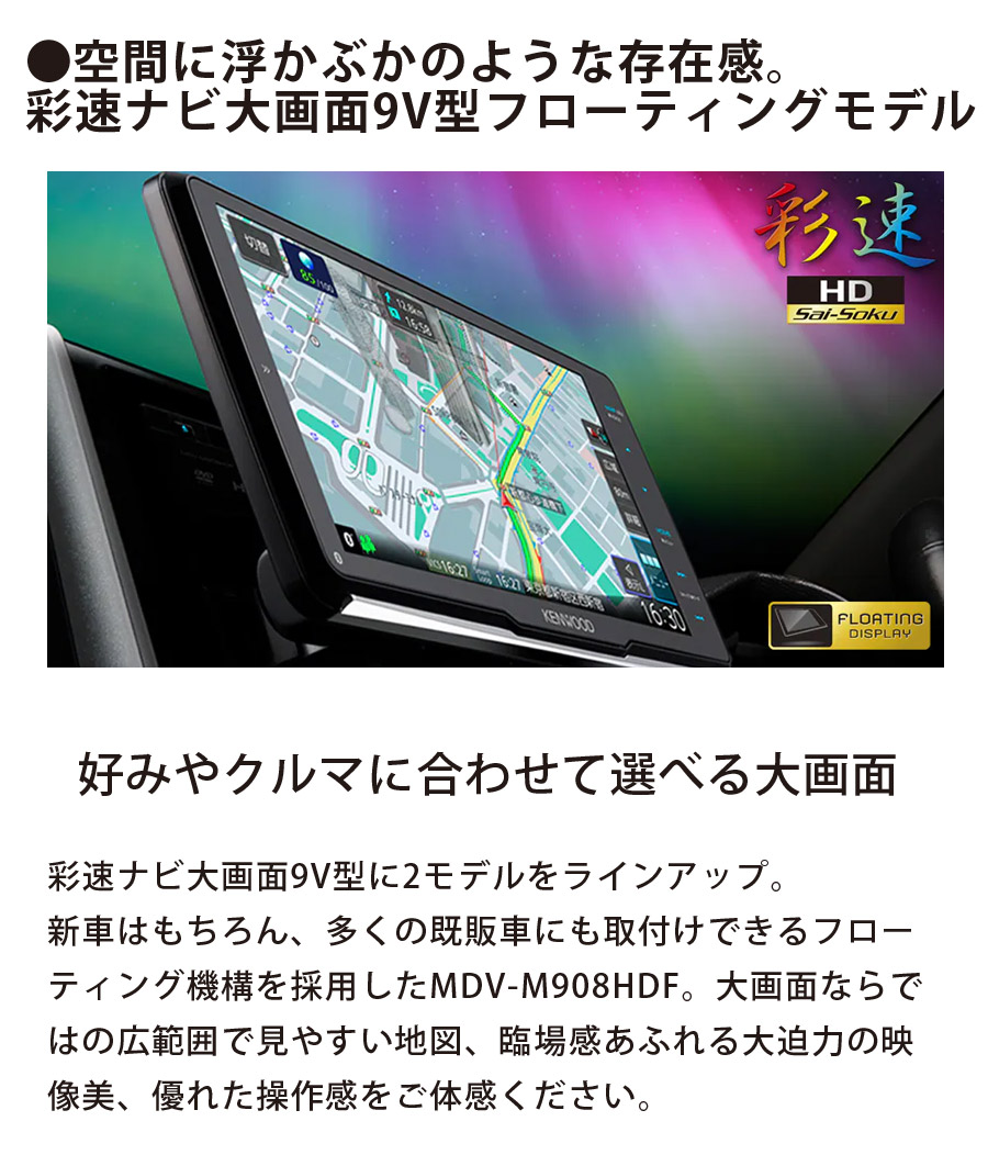 未使用品 カーナビ フルセグ 彩速ナビ 9V型 Bluetooth 地デジ DVD USB SD フローティングモデル Type M 本体 高画質  スマホ連携 iPhone Android 車載 カーオーディオ ナビゲーション KENWOOD ケンウッド MDV-M908HDF qdtek.vn