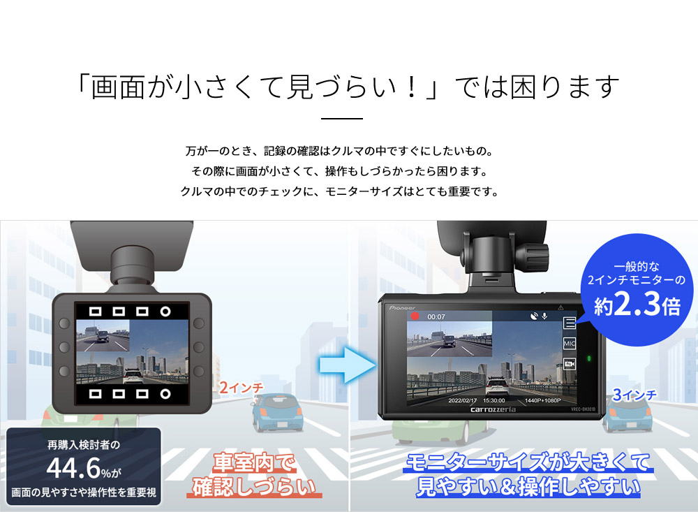 日本最大の カロッツェリア パイオニア 前後ドライブレコーダー VREC