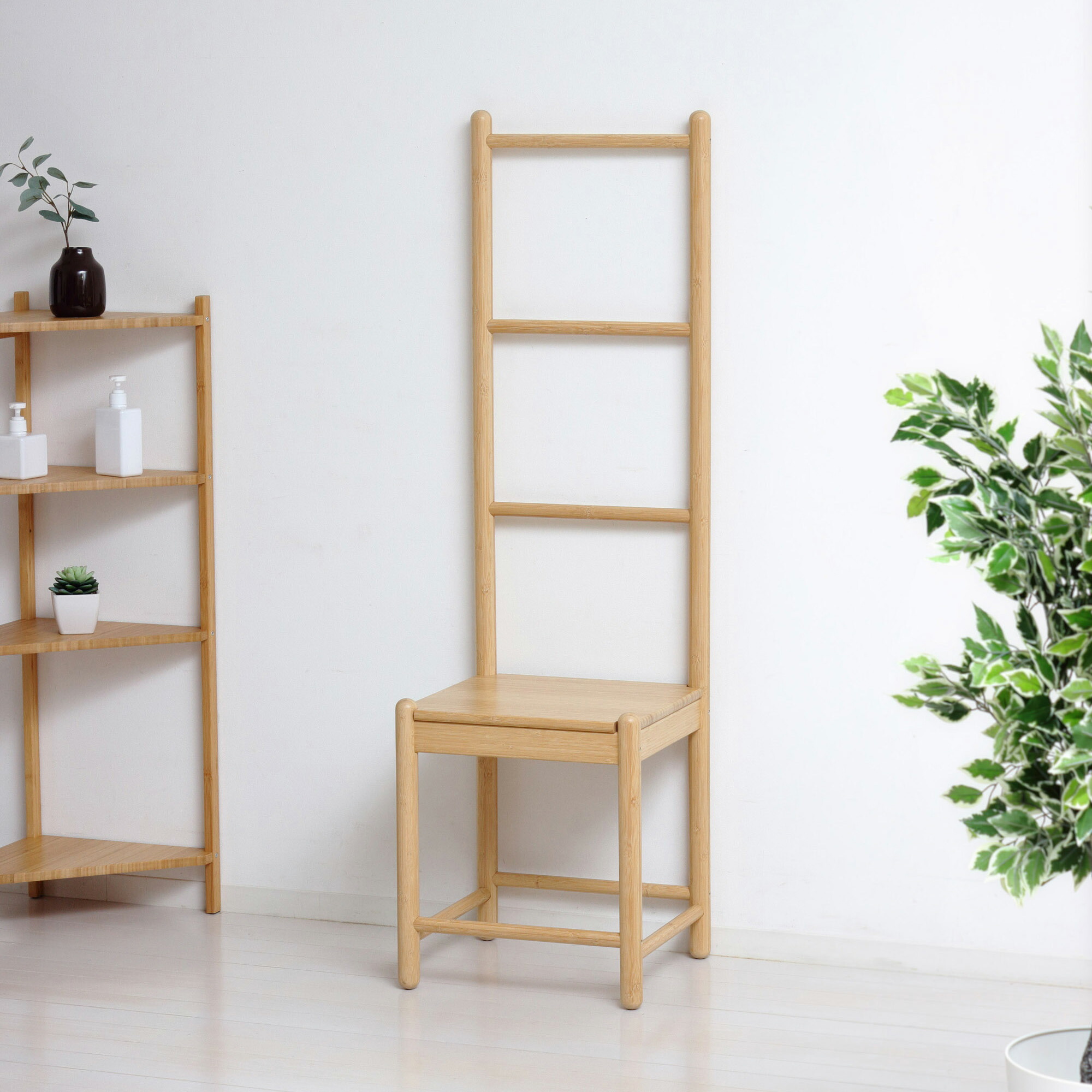 ラダーチェア 竹材 おしゃれ ハシゴ形状 アクセント タオル掛け ディスプレイラック 軽量 Bamboo 23559 【代引不可】