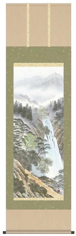 山水画 秀麗名瀧 江本修山 尺五(B1-N020)｜人形の一藤