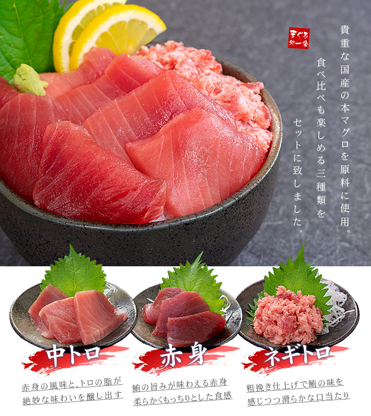 送料無料 その他 大間産天然本マグロ三種セット 中トロ 赤身 ネギトロ それぞれ特徴のある3つの味わいをお楽しみ下さい マグロ まぐろ 刺身 刺身 寿司 マグロ ギフト 母の日 父の日 食べ比べ Ref Bfs3 Bfs3 Yd9 天然本鮪三種セット まぐろ処 一条自然解凍