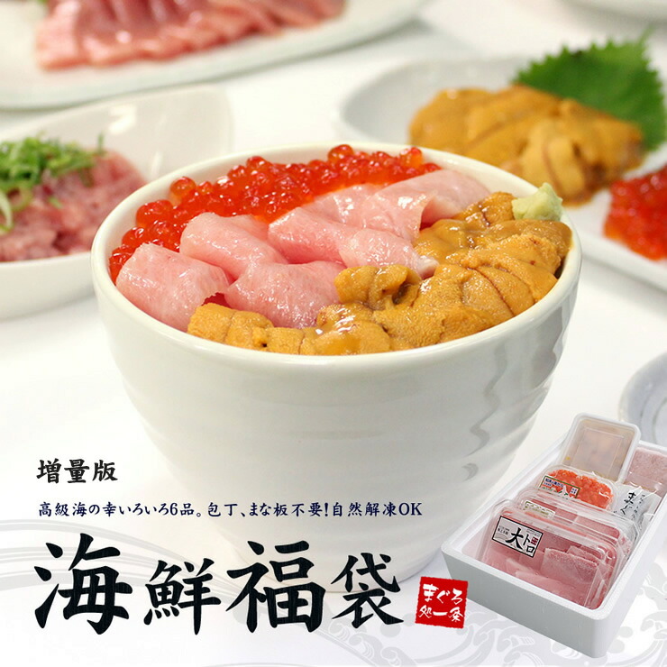 絶品6品入り海鮮福袋 増量版 送料無料 大トロ、中トロ、ウニ、イクラ、ネギトロ、づけ！海鮮丼や手巻き寿司（母の日 父の日 お中元 ギフト 海鮮セット 刺身 誕生日 贈り物 プレゼント 高級）《not-st1》om22〈st1〉[[海鮮福袋-2p]