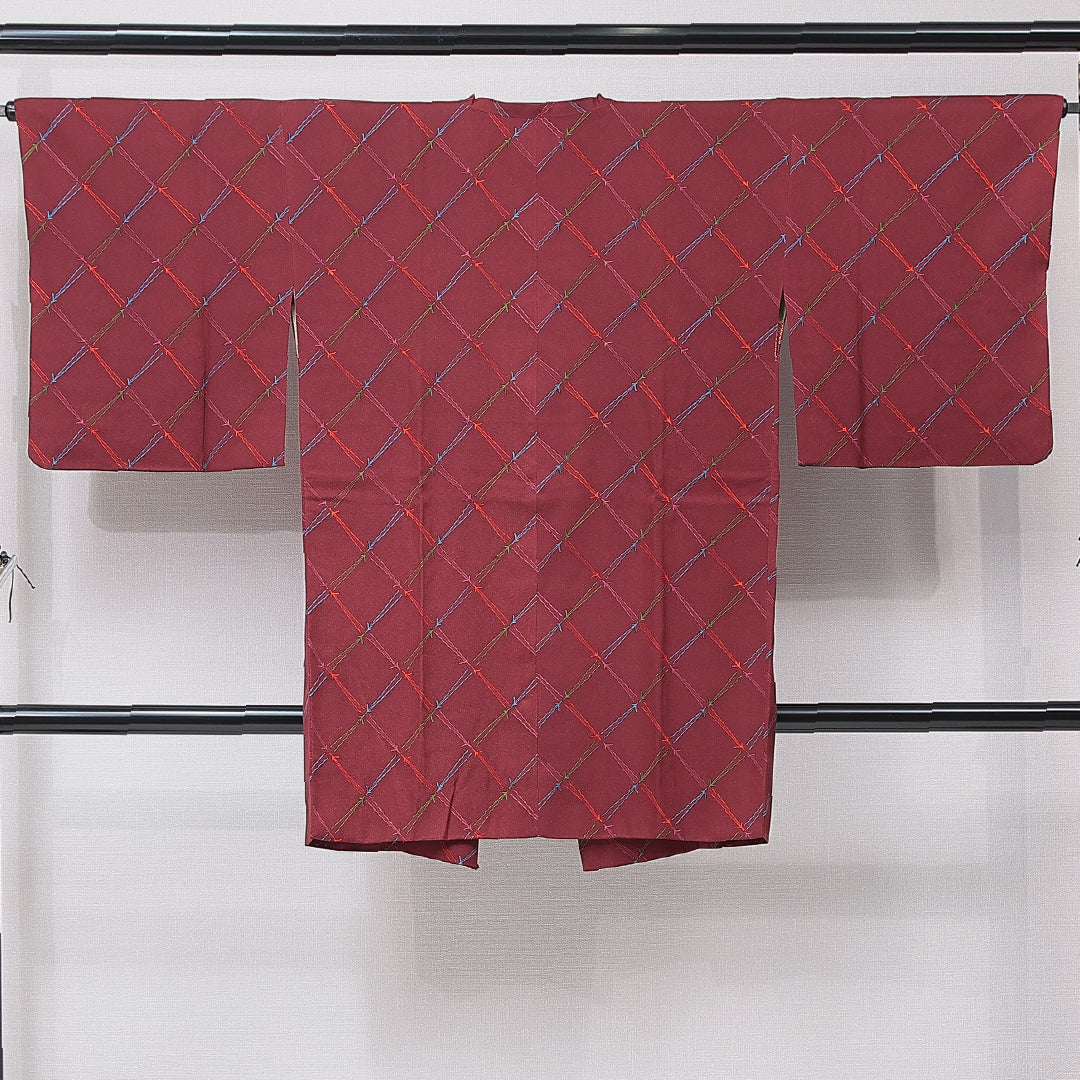 道行コート 袷 身丈94cm 裄丈65cm 正絹 Sランク Mサイズ セミフォーマル ポケットあり 松葉 赤系 1263-16777｜糸千花和装　店