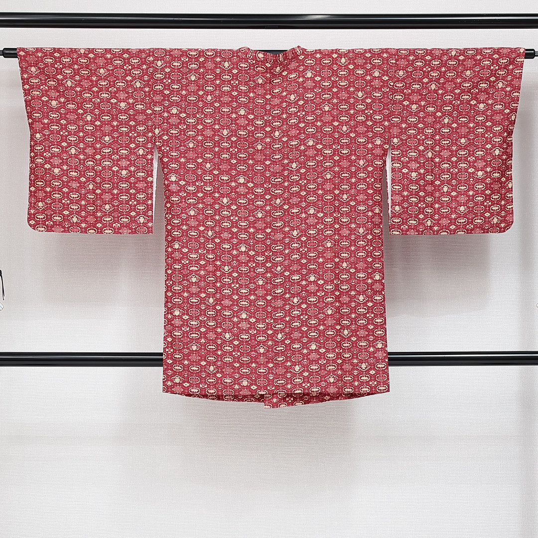 道行コート 袷 身丈87cm 裄丈64cm 正絹 Sランク Mサイズ フォーマル 梅 笹 赤系 1263-14624