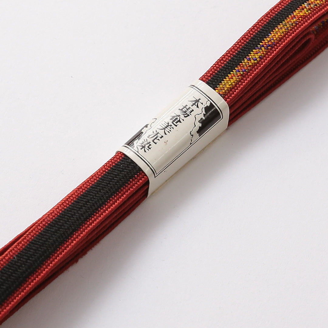 新古品 帯締め 本場奄美泥染め 正絹 Nランク 平組紐 大島紬 黒系 赤系 1236-01428