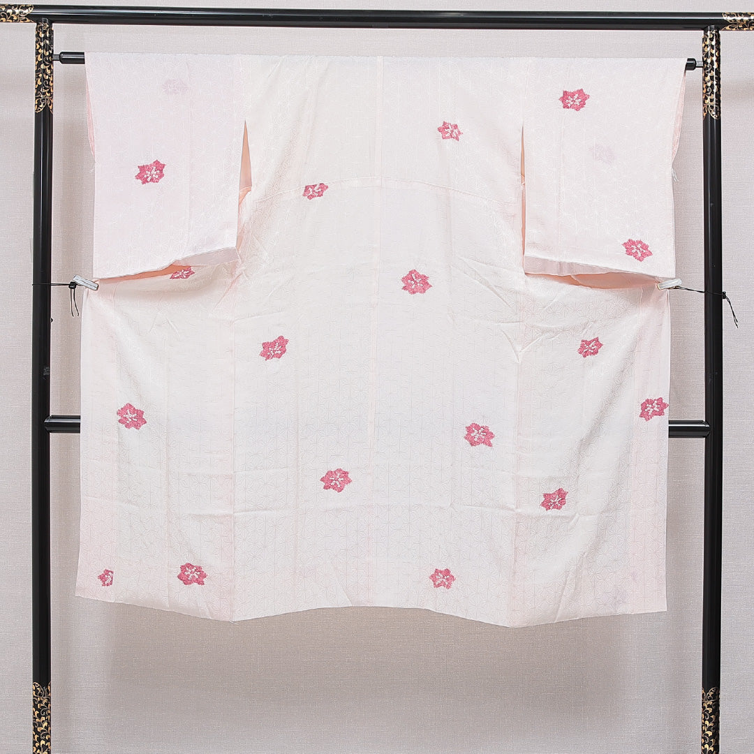 長襦袢 無双袖 身丈129cm 裄丈63cm 正絹 Aランク Lサイズ 部分絞り 麻の葉 ピンク系 1229-16674