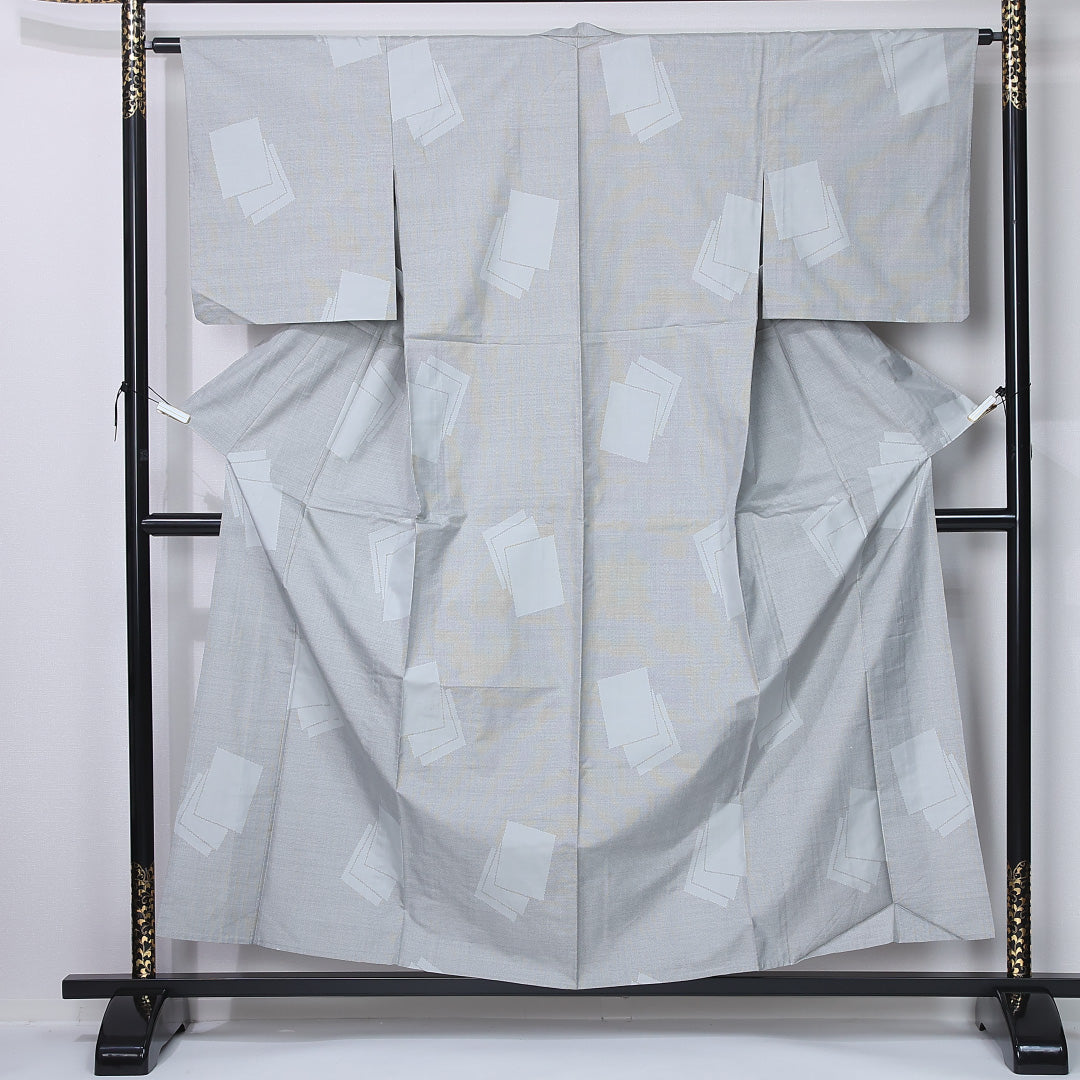 紬 身丈155cm 裄丈63cm Sランク M 正絹 単衣 広衿 色紙 カジュアル グレー系 1216-12240|糸千花和装 店