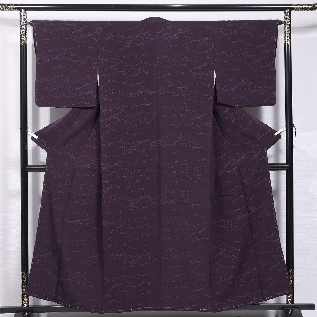 お召 身丈155cm 裄丈64.5cm Aランク M 正絹 袷 広衿 蕾 カジュアル 紫系 1265-11877 7,700円