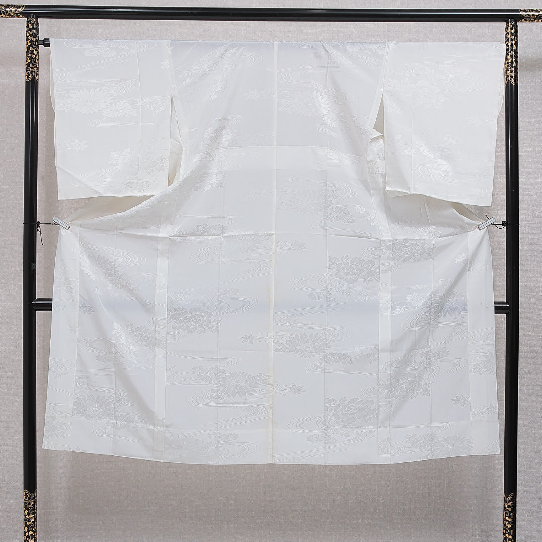 長襦袢 無双袖 身丈134cm 裄丈66cm 正絹 Sランク XLサイズ 菊 白系 1229-16513|糸千花和装 店