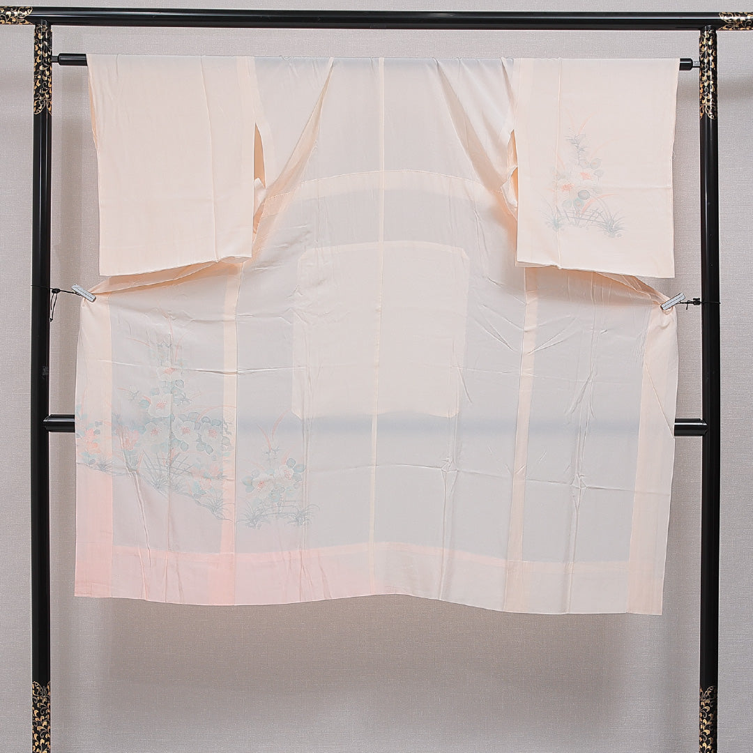長襦袢 無双袖 身丈127cm 裄丈65cm 正絹 Sランク Mサイズ 居敷当て 椿 ピンク系 1229-16515|糸千花和装 店