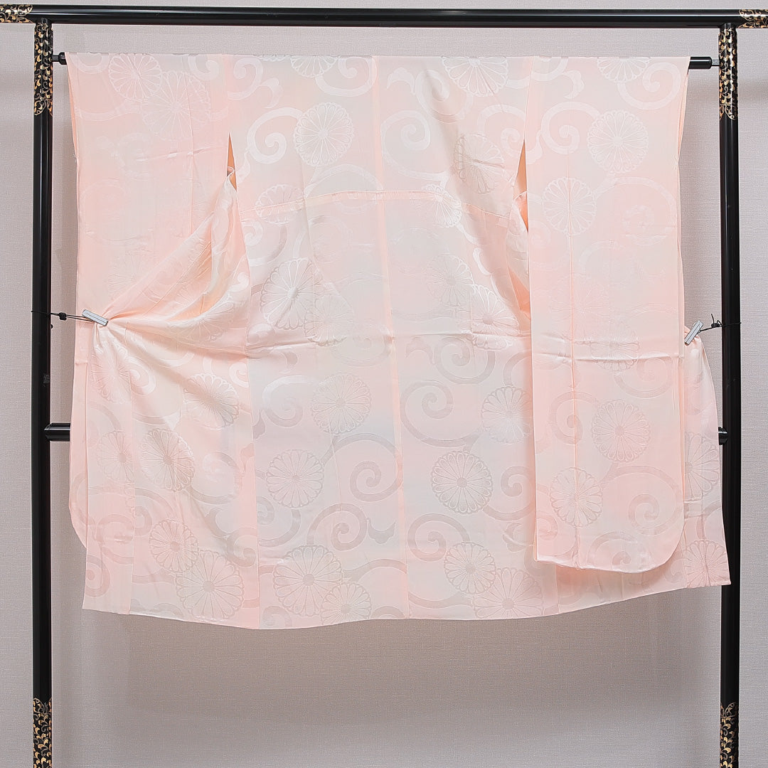 振袖用 長襦袢 無双袖 身丈124cm 裄丈63cm 正絹 Sランク Mサイズ フォーマル 唐華 菊 ピンク系 1229-16530