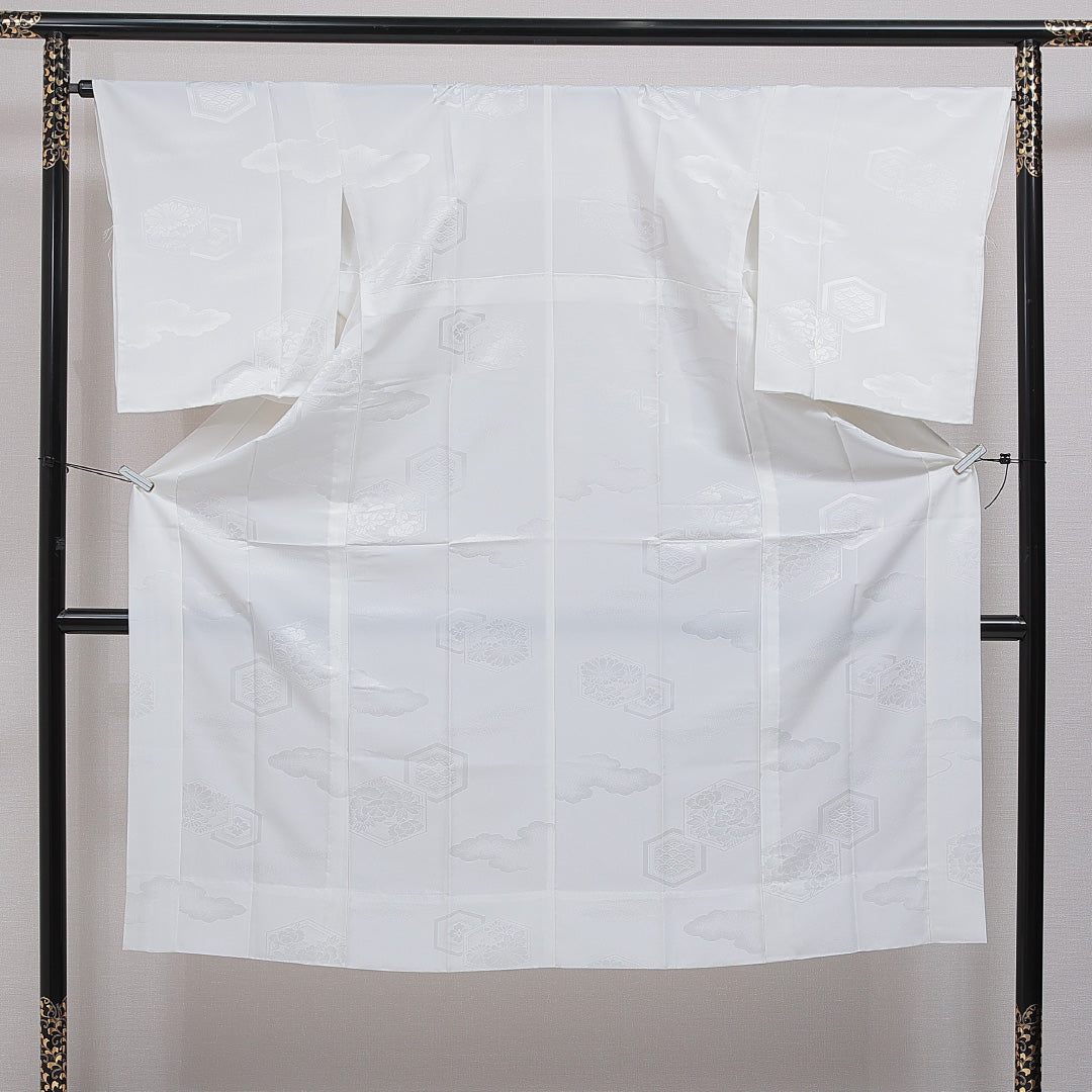長襦袢 無双袖 身丈137cm 裄丈65cm 正絹 Aランク 2XLサイズ 亀甲 白系 1229-16552