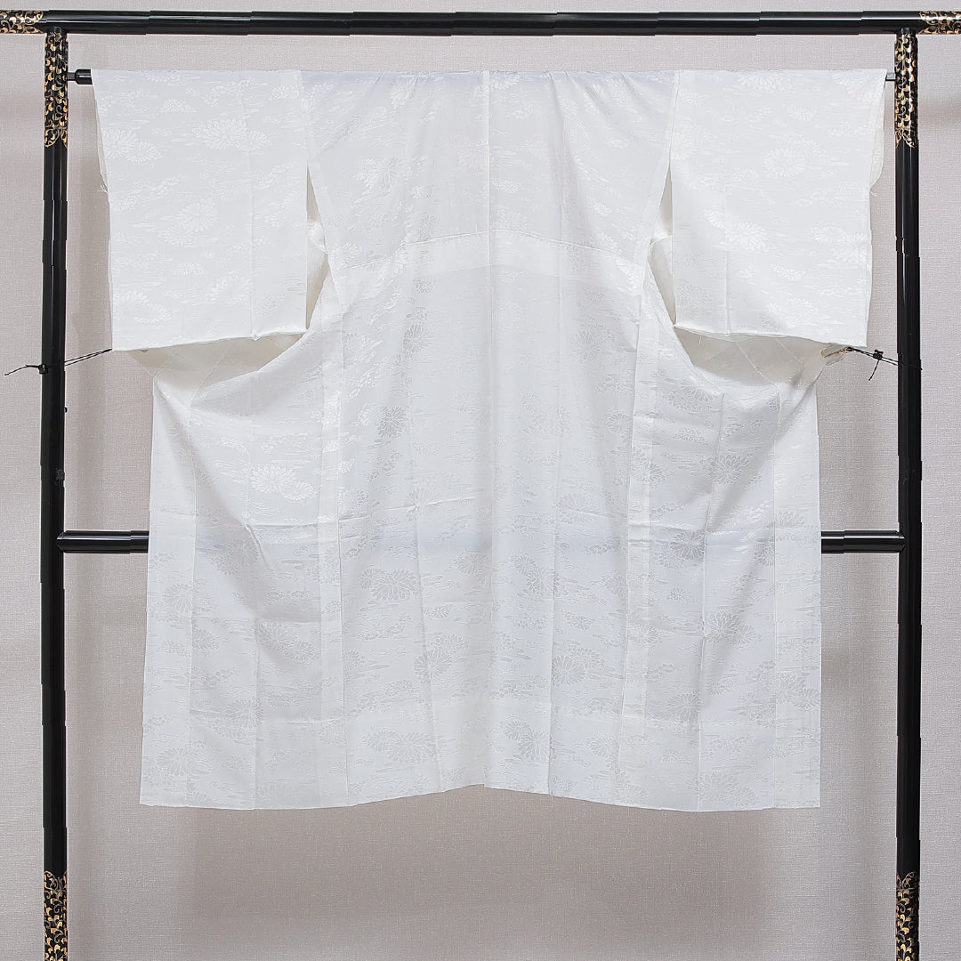 長襦袢 無双袖 身丈128cm 裄丈65cm 正絹 Aランク Lサイズ 菊 白系 1229-16561