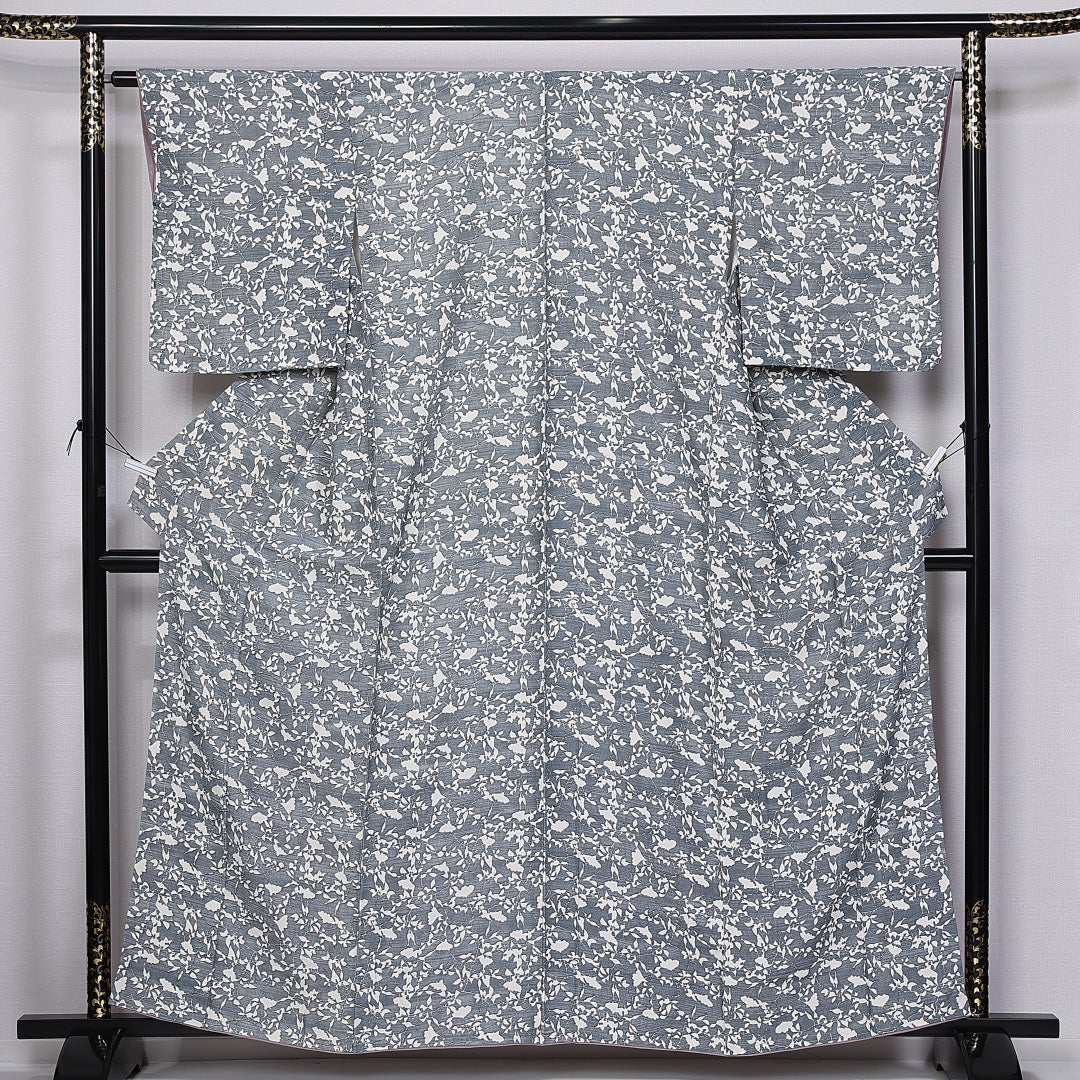 小紋 身丈158cm 裄丈63.5cm 正絹 Aランク 袷 バチ衿 葉模様 1215-11274