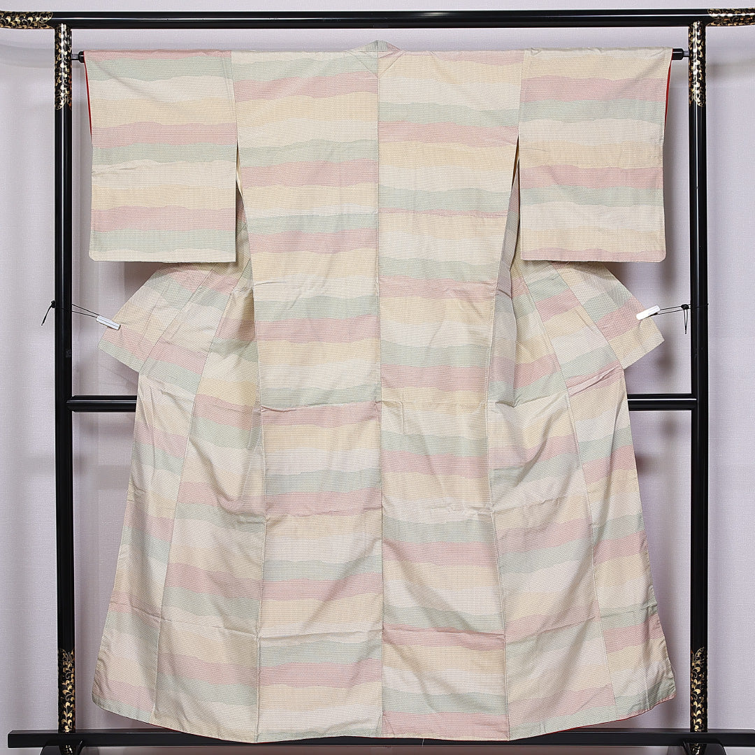 紬 身丈152cm 裄丈62.5cm S 正絹 Aランク 袷 広衿 十字亀甲 後染め 1216-11289｜糸千花和装　店
