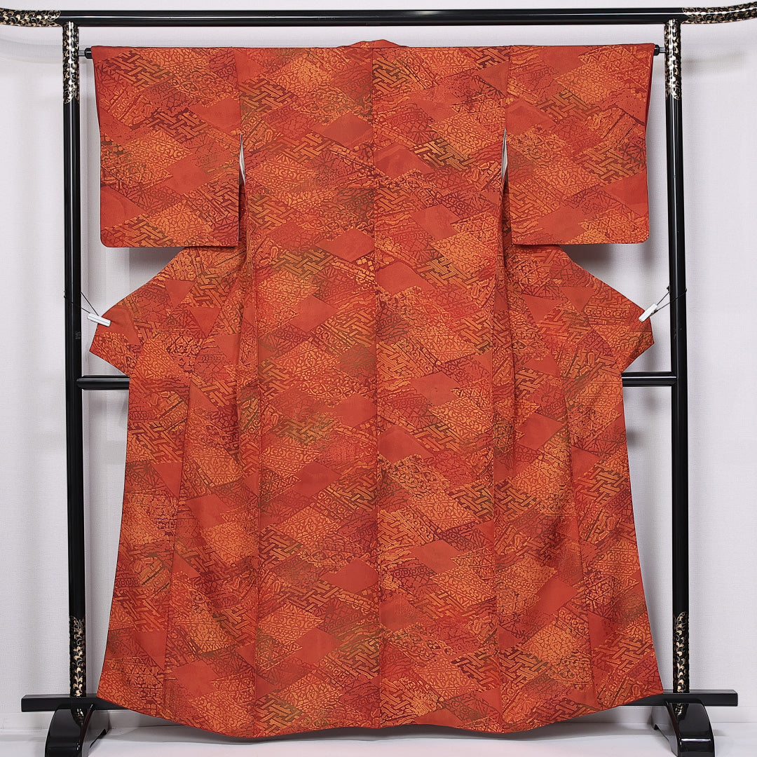 小紋 身丈160cm 裄丈64cm L 正絹 Bランク 袷 広衿 創作 1215-11014