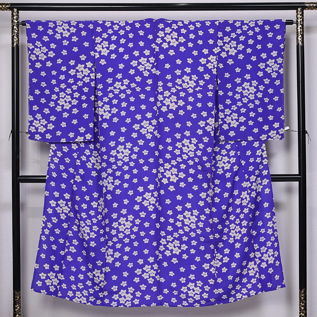 アンティーク 小紋 身丈143cm 裄丈62cm XS 正絹 Aランク 袷 広衿 桔梗 居敷当て 1215-10931