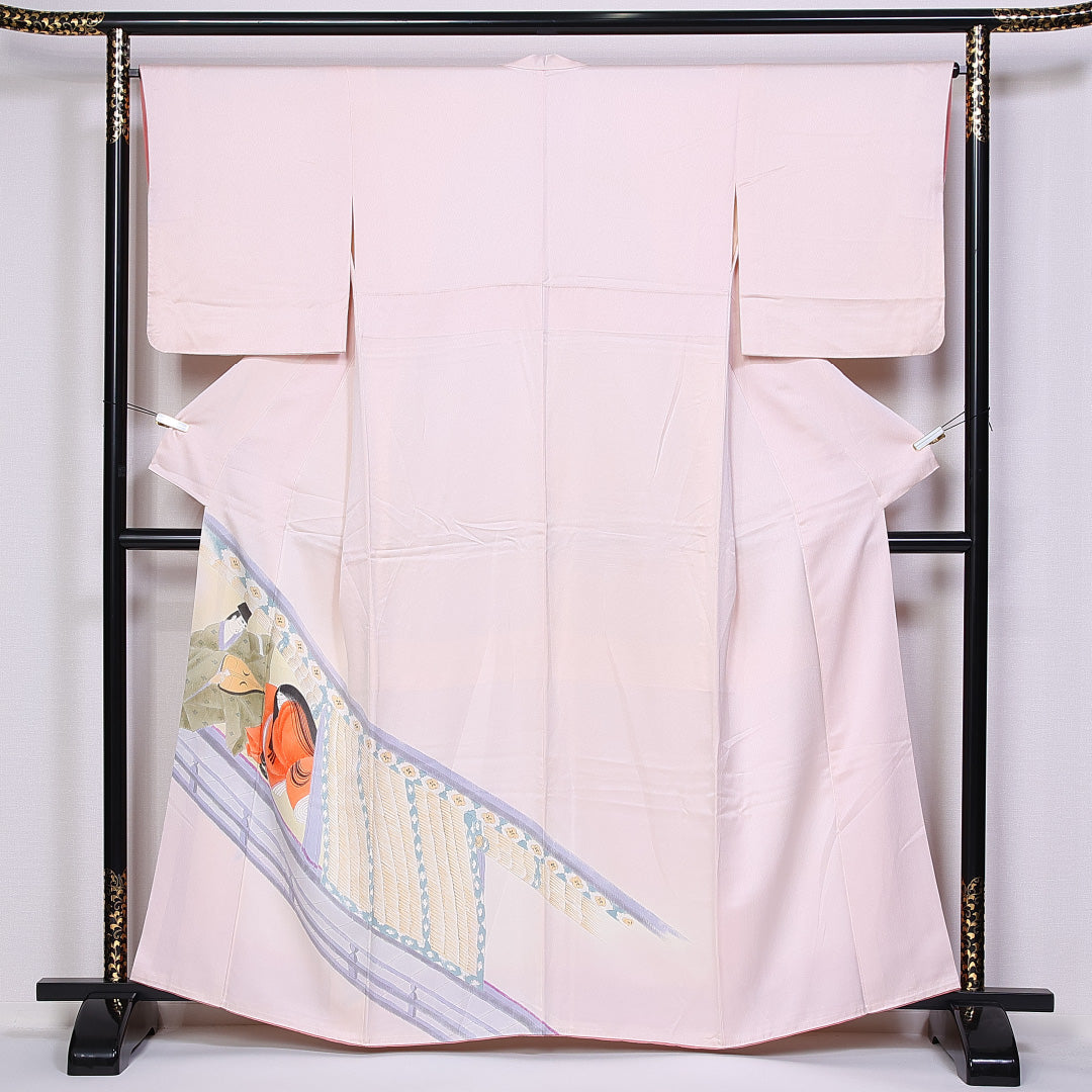 付下げ 袷 身丈161cm 裄丈65cm 正絹 Aランク Lサイズ 広衿 インフォーマル 琵琶 平安絵巻 ピンク系 1261-10226｜糸千花和装　店