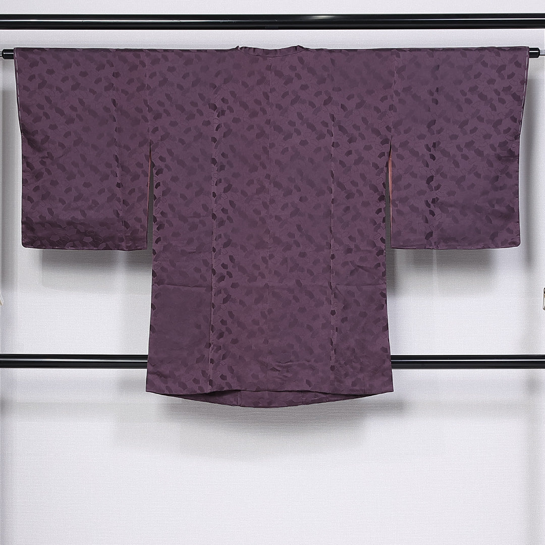 未使用品 道行コート 袷 身丈87cm 裄丈53cm 正絹 Sランク Sサイズ フォーマル ポケットあり 織り出し 扇 しつけ糸 紫系 1263-10248｜糸千花和装　店