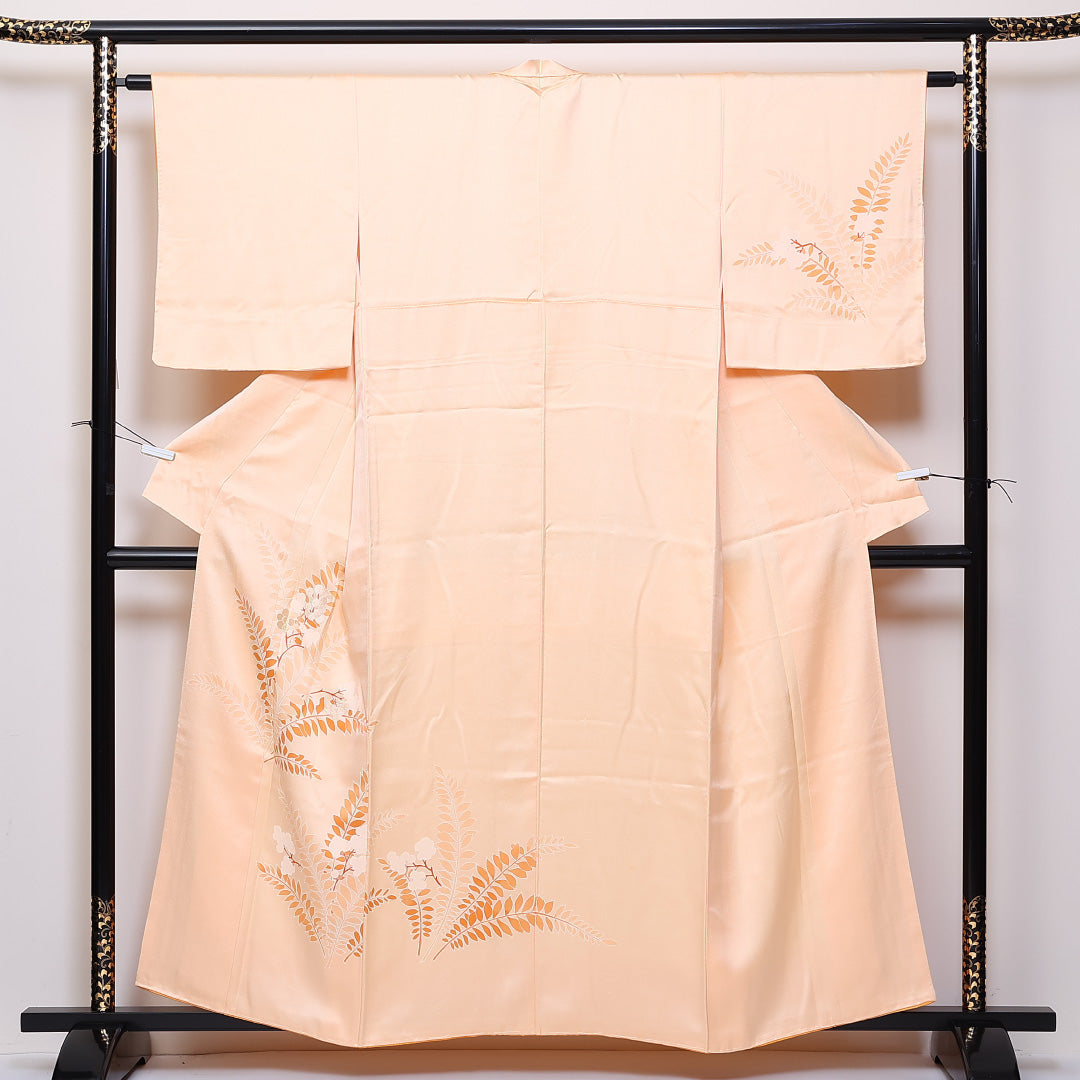 訪問着 袷 身丈156cm 裄丈61cm 正絹 Sランク Mサイズ 広衿 セミフォーマル 萩 朱系 1212-04653