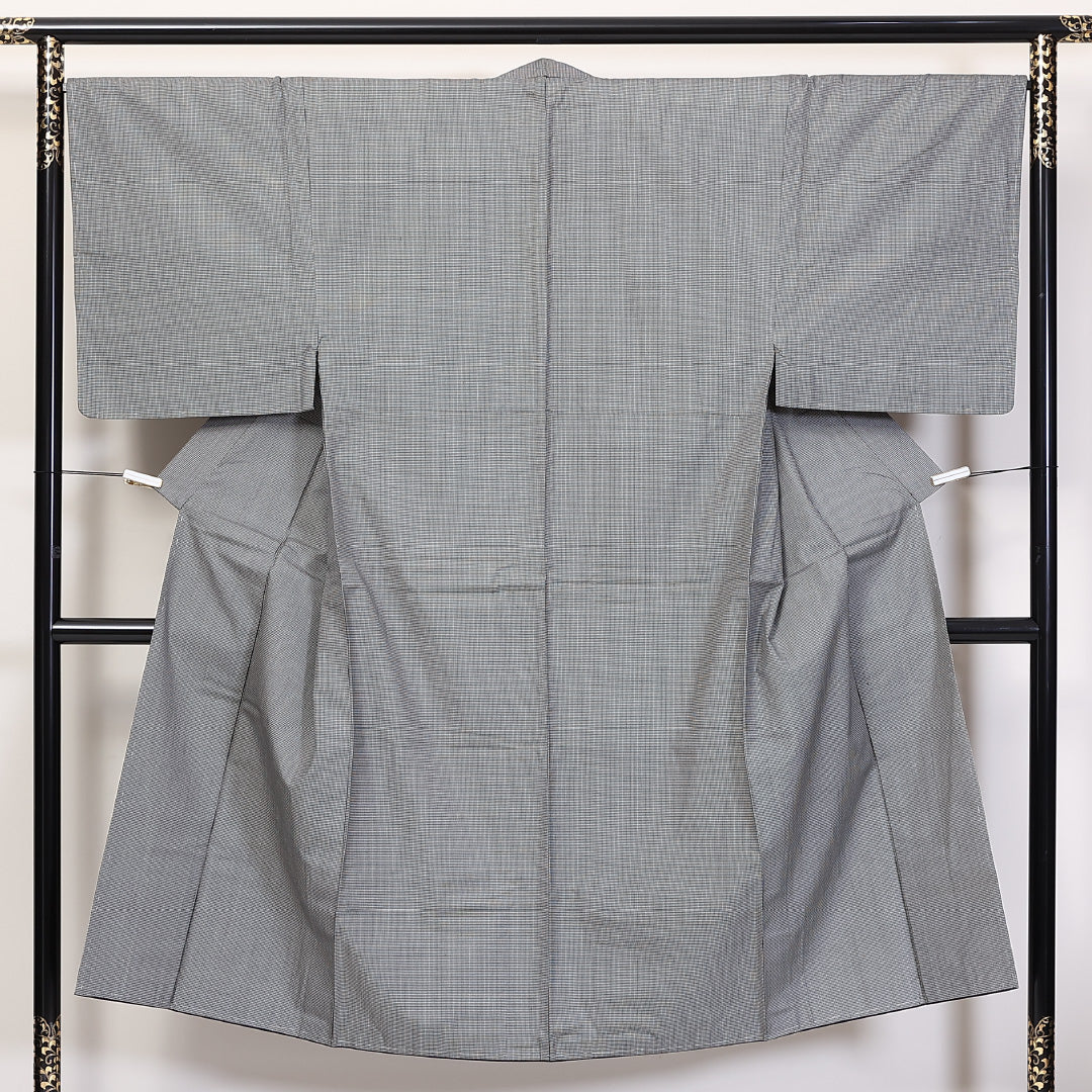 男着物 袷 身丈140cm 裄丈68cm 正絹 Aランク Mサイズ 棒衿 カジュアル グレー系 1219-06244