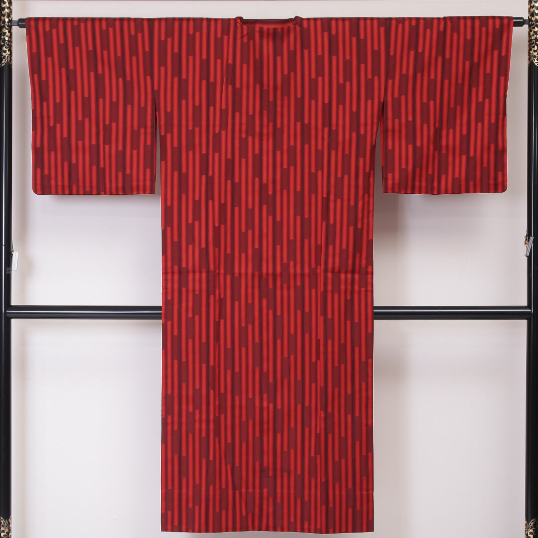 道行コート 単衣 身丈136cm 裄丈65cm 正絹 Sランク Mサイズ フォーマル 縞 赤系 1263-05790|糸千花和装 店