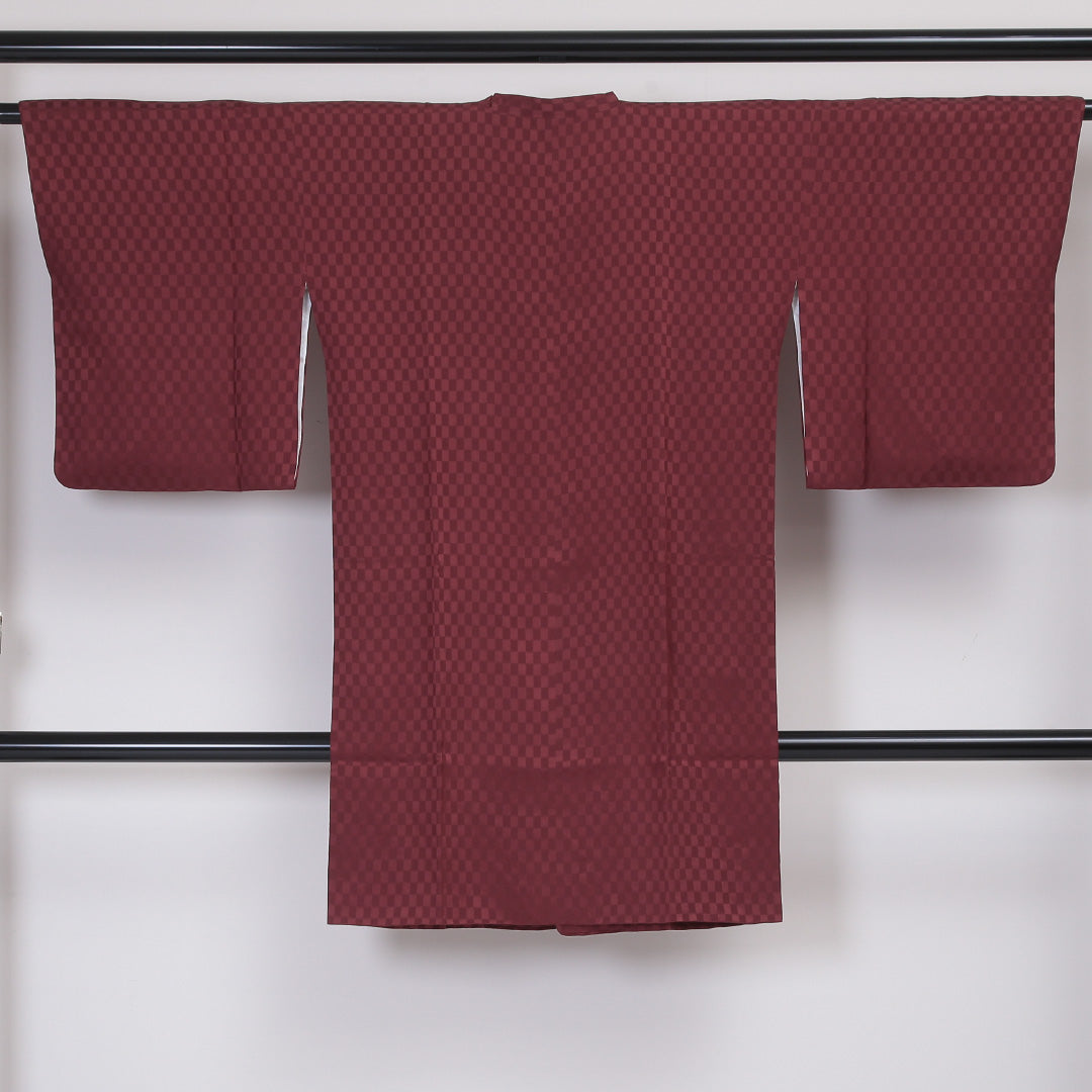 道行コート 袷 身丈100cm 裄丈64cm 正絹 Sランク Mサイズ フォーマル 紋意匠 市松 茶系 1263-05803