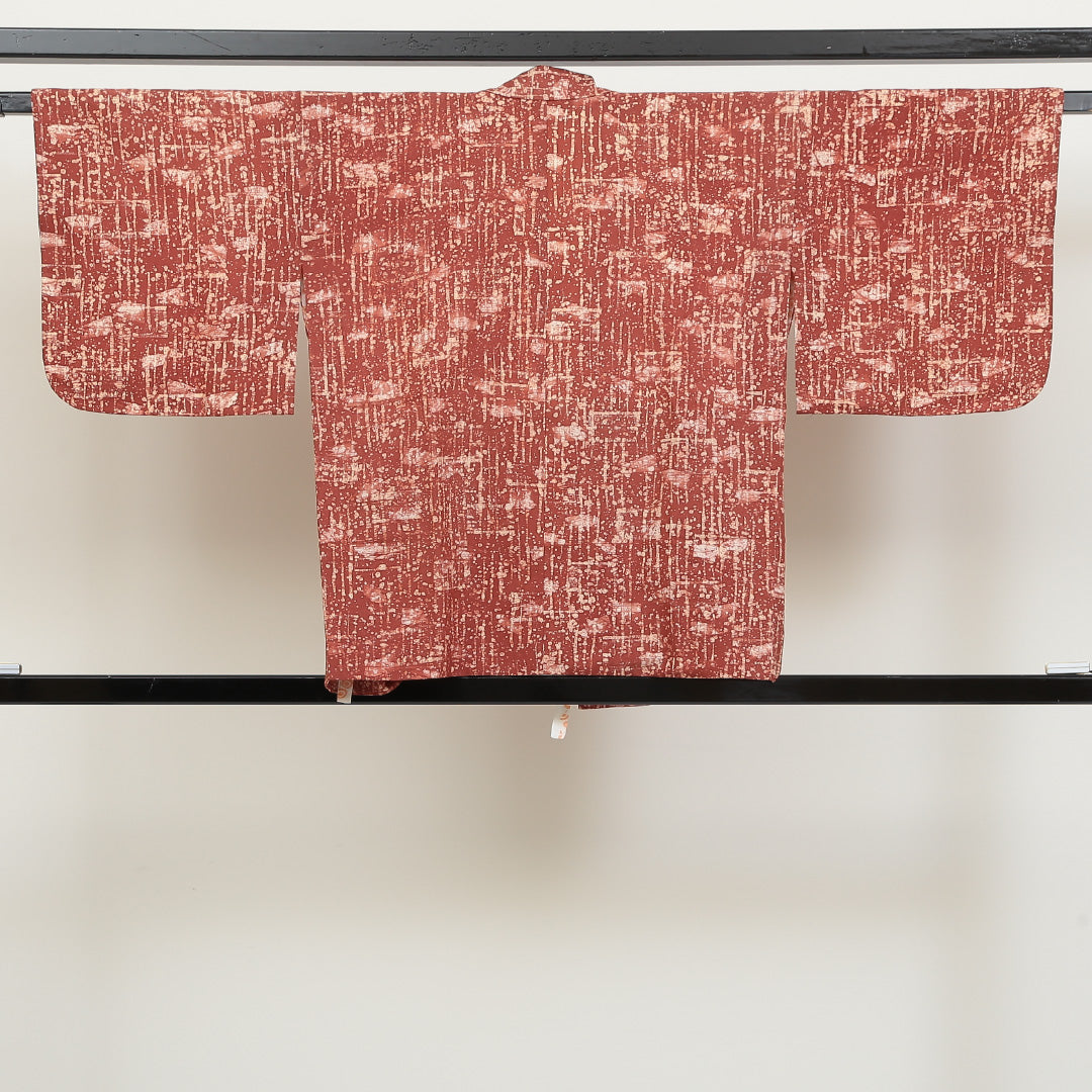 道中着 袷 身丈72cm 裄丈64cm 正絹 Sランク Mサイズ カジュアル 創作柄 朱系 1264-05544