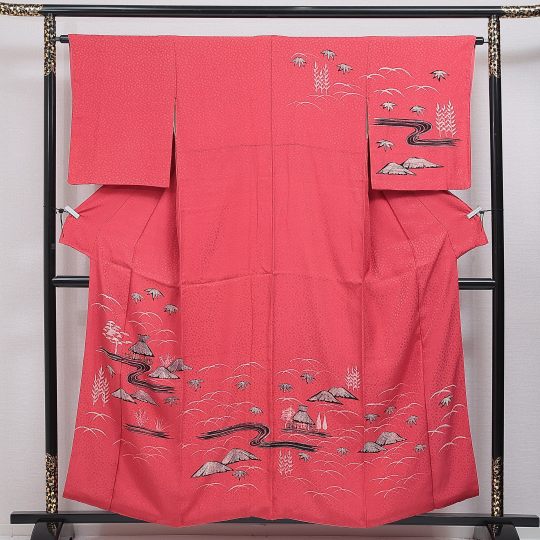 付下げ 袷 身丈155cm 裄丈63cm 正絹 Aランク Mサイズ 広衿 インフォーマル 茶屋辻 ピンク系 1261-16039