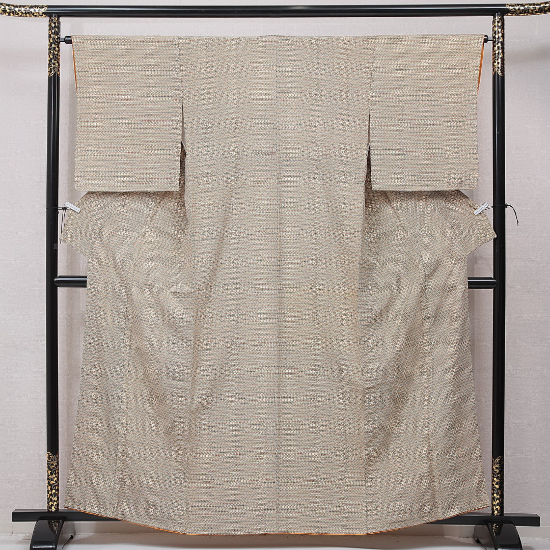 小紋 袷 身丈161cm 裄丈64cm 正絹 Sランク Lサイズ 広衿 インフォーマル 亀甲 多色系 ベージュ系 1215-15891