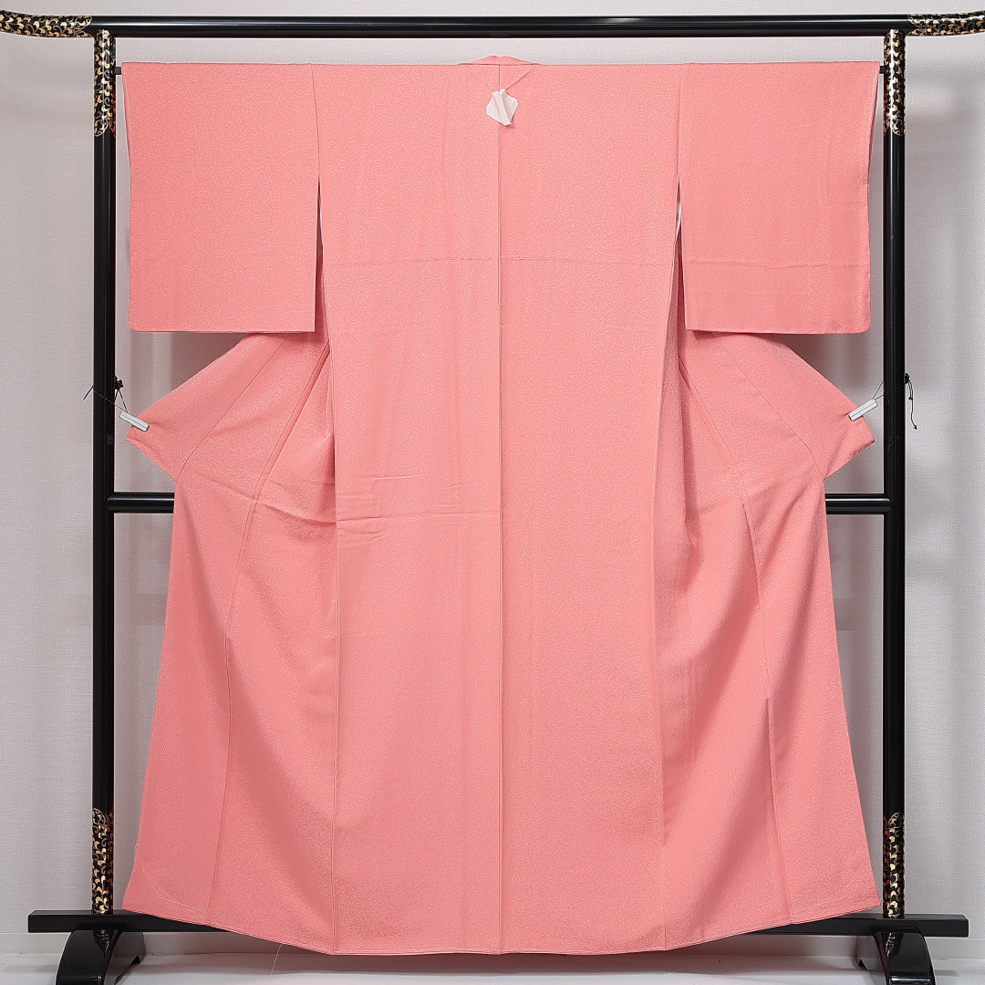 未使用品 江戸小紋 袷 身丈158cm 裄丈66cm 正絹 Sランク Mサイズ 広衿 一つ紋（三つ柏） セミフォーマル 創作柄 ピンク系 1262-15013