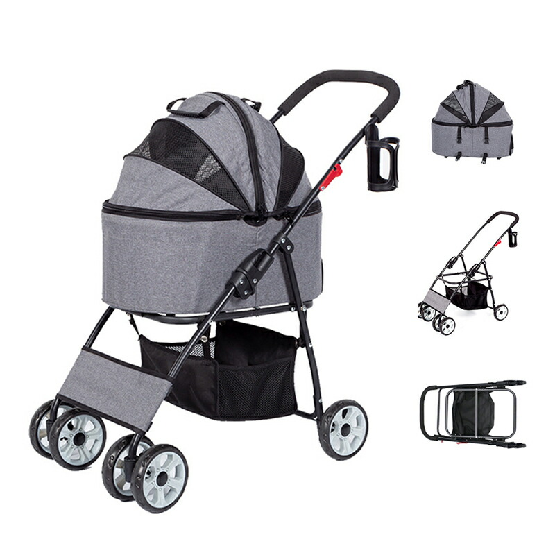 新品　ペットカート　ドッグカート　犬用品　カート　4輪　2way グレー 楽天市場】ペットカート 猫 犬 カート 多頭 ペットバギー カート