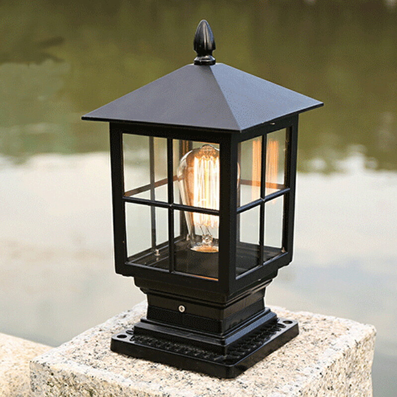 門柱灯 おしゃれ 北欧 LED対応 ガラス 透明 四角形 提灯型 柱上付け 門灯 屋外照明器具 外灯 レトロ 防雨型 庭園灯 エントランス照明 別荘 ガーデン 庭園 屋外 玄関外 エクステリア照明 ポーチライト 和風 四角柱 アンティーク 防犯 表札灯 明るい 電気照明 ガーデンライト