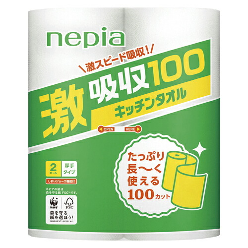 王子ネピア:激吸収キッチンタオル 2ロール100カット N-KT2RN N-KT2RN