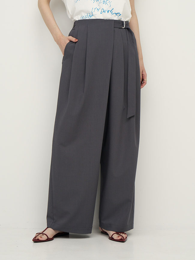 CHIGNON シニヨン レディース ワイドパンツ 梳毛調ベルト付 ラップパンツ 春夏 セットアップ 3262-334