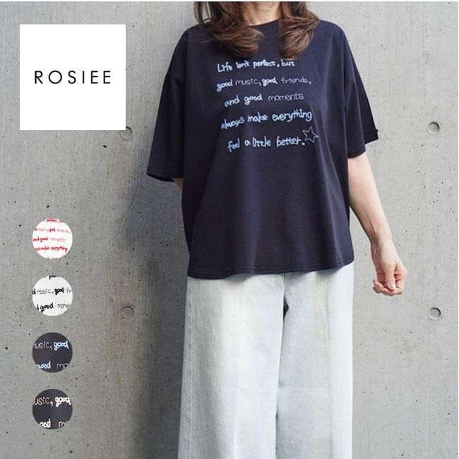 ROSIEE ロージー レディース 半袖 カットソー 手描きロゴタイプ刺しゅうプルオーバー 春夏 分かりやすい R830309