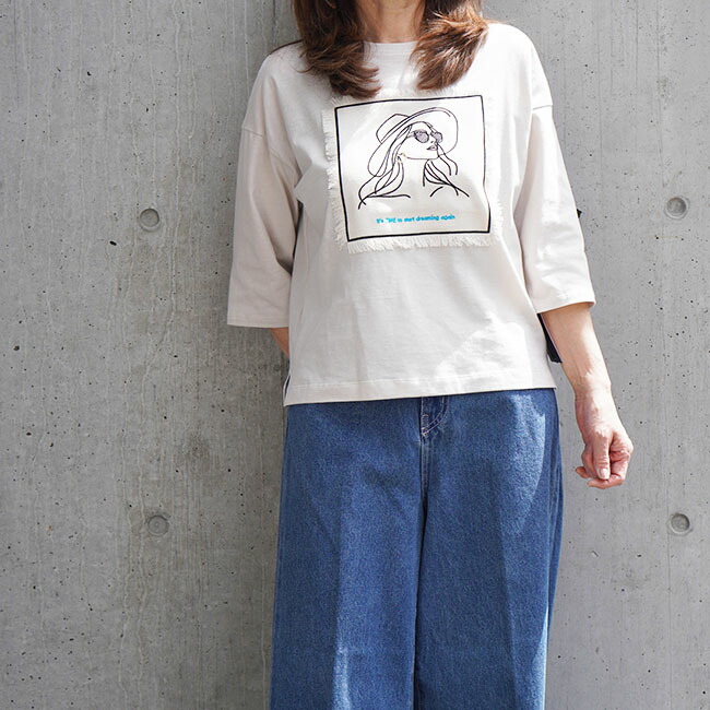 ATELIER SIX アトリエシックス レディースカットソー ナチュラルソフト Tシャツ 5分袖カットソー 刺繍カットソー 女の子柄 21268490