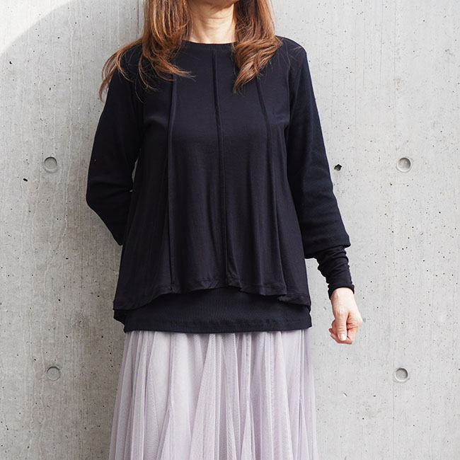 ayane アヤン シアー レイヤード フレアリブ ロングTシャツ レディース長袖カットソー 816335