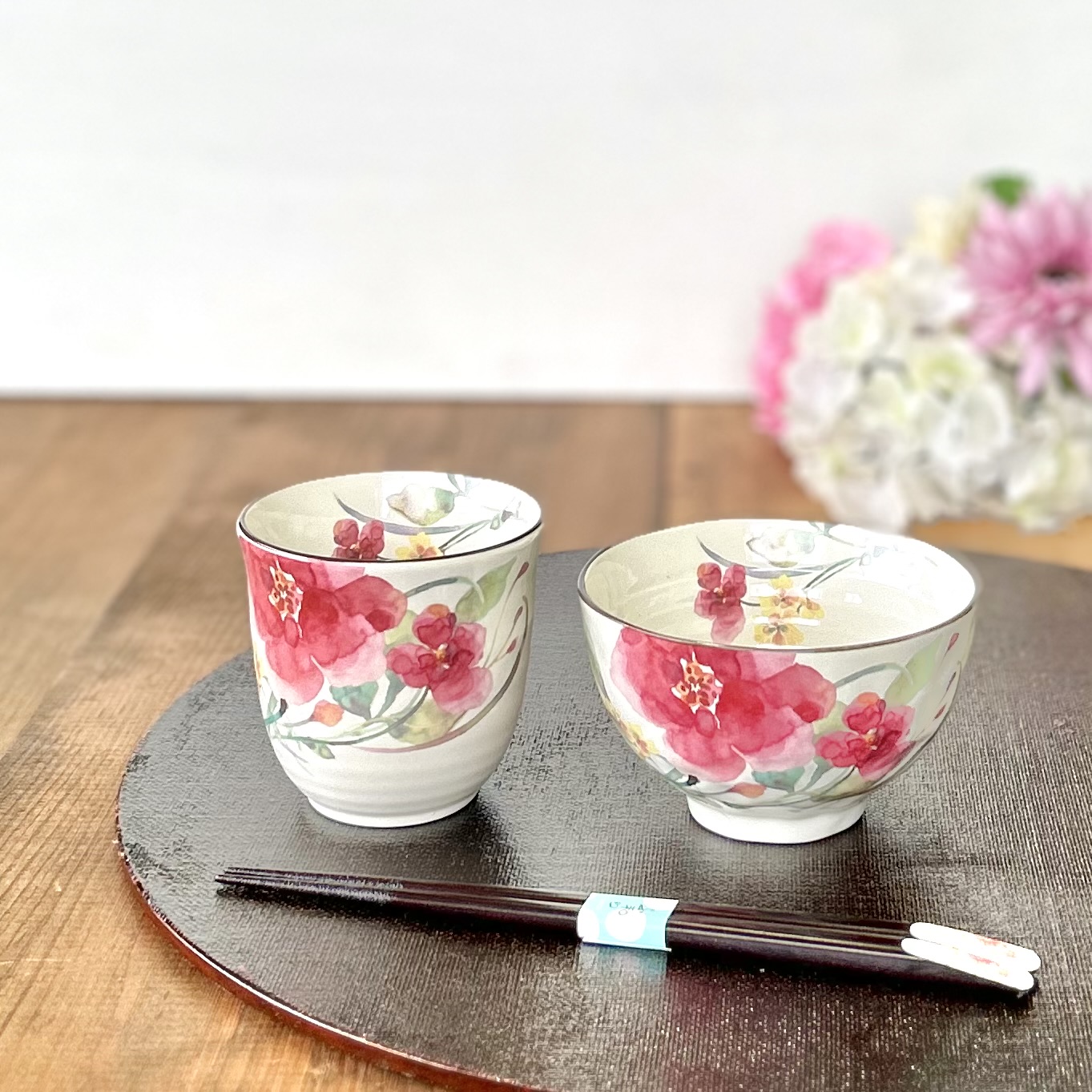 楽天市場】【ラッピング無料】茶碗 湯呑 箸 3点 セット 花 水彩 木蓮