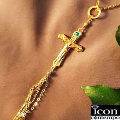 K18YG パライバトルマリン ペンダント クロス フリンジ 歪十字架 キリスト 'Mercy of Jesus'｜icon contempo